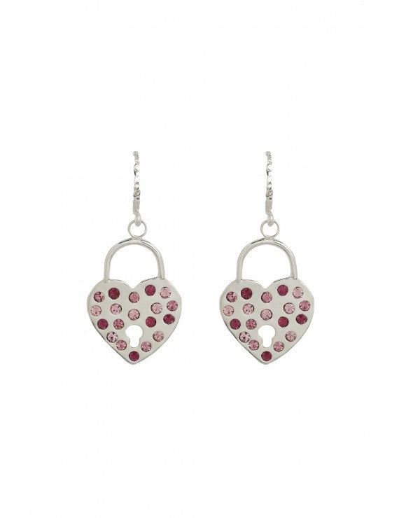 Silver Heart Padlock Earrings