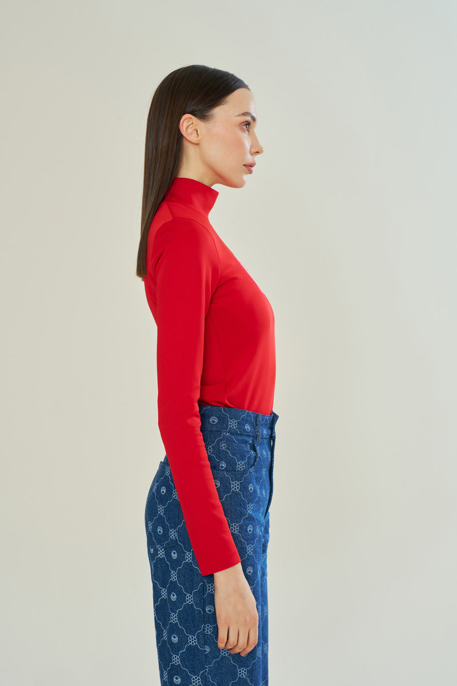 Red Blooming Crest Turtleneck