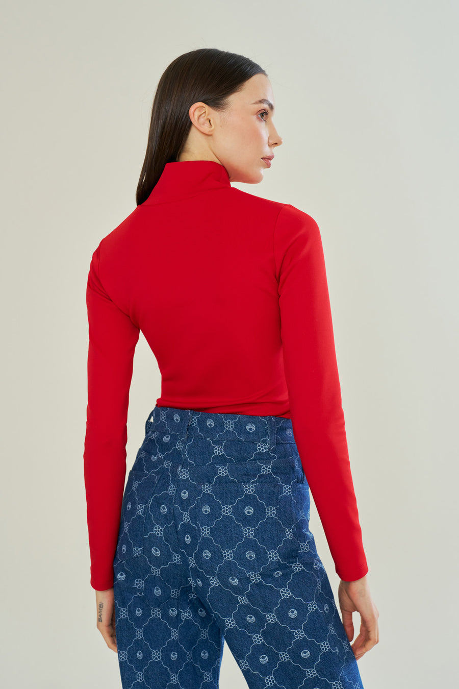 Red Blooming Crest Turtleneck