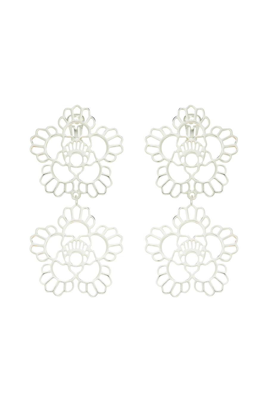 Floral Iconic Double Earrings (Silver)