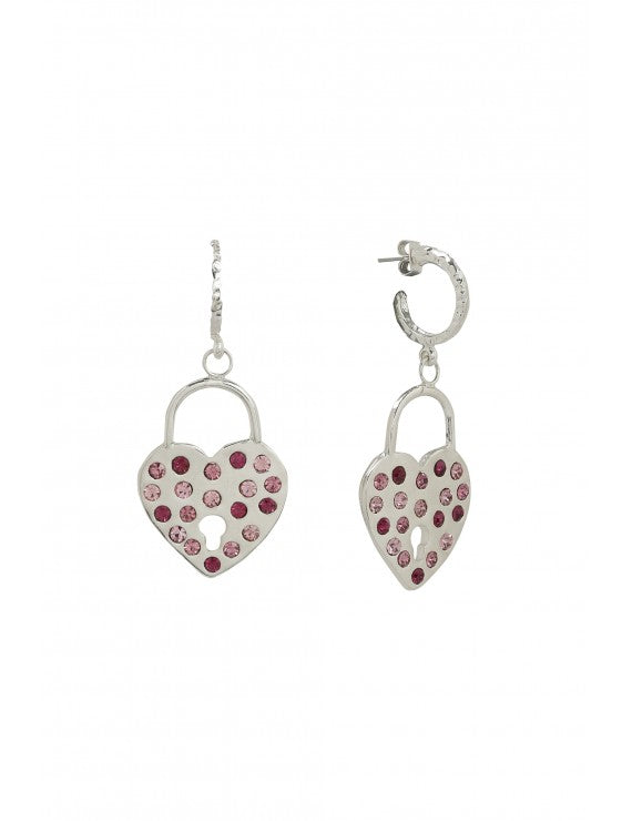 Silver Heart Padlock Earrings