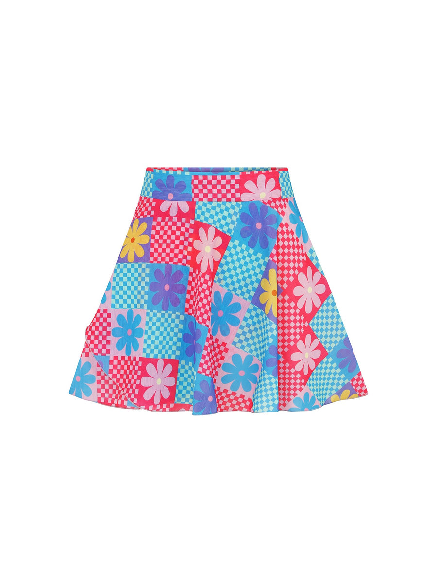 Flowered Checkered Skirt
